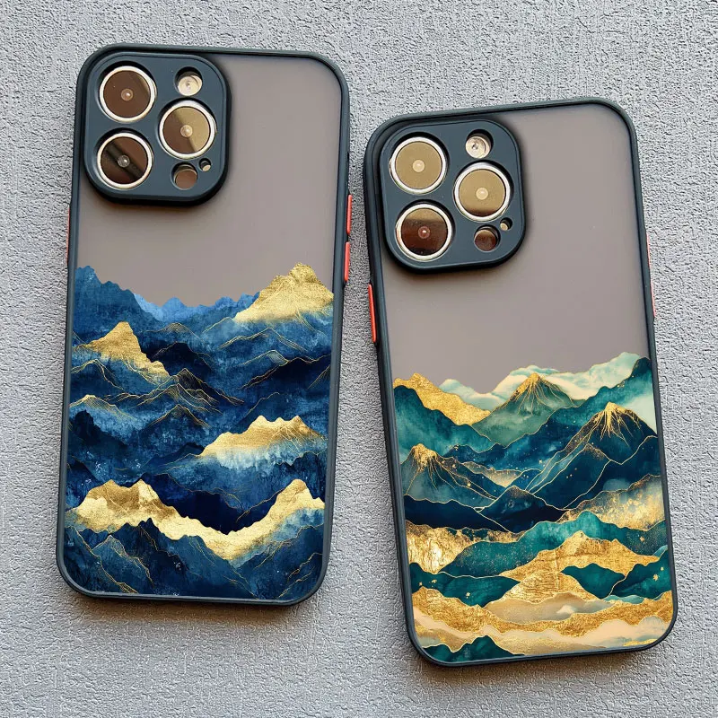 Gold and Blue Mountains Shockproof Phone Case