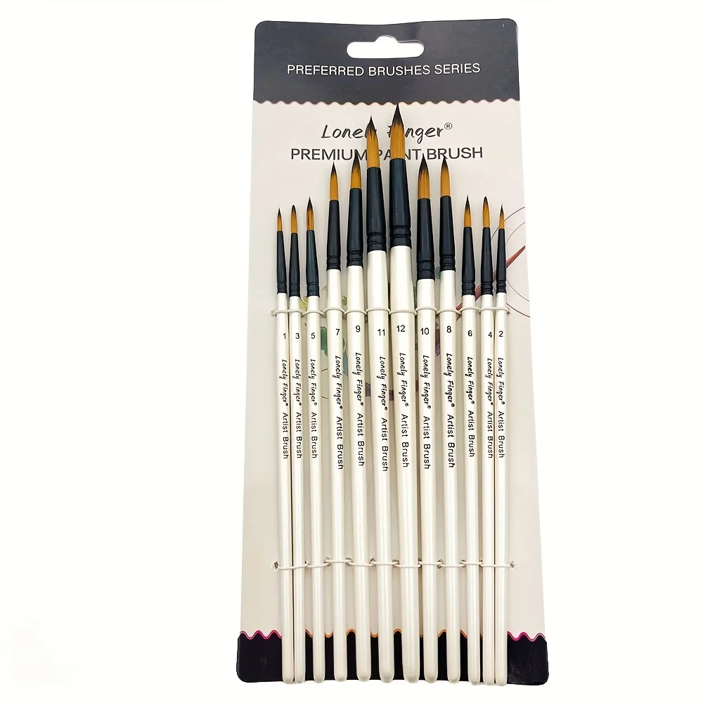 12pcs Premium Soft Pointed-Round Watercolor Paint Brush Set，High Quality Anti-Shedding Nylon Hair, for Acrylic, Oil, Tempera 6