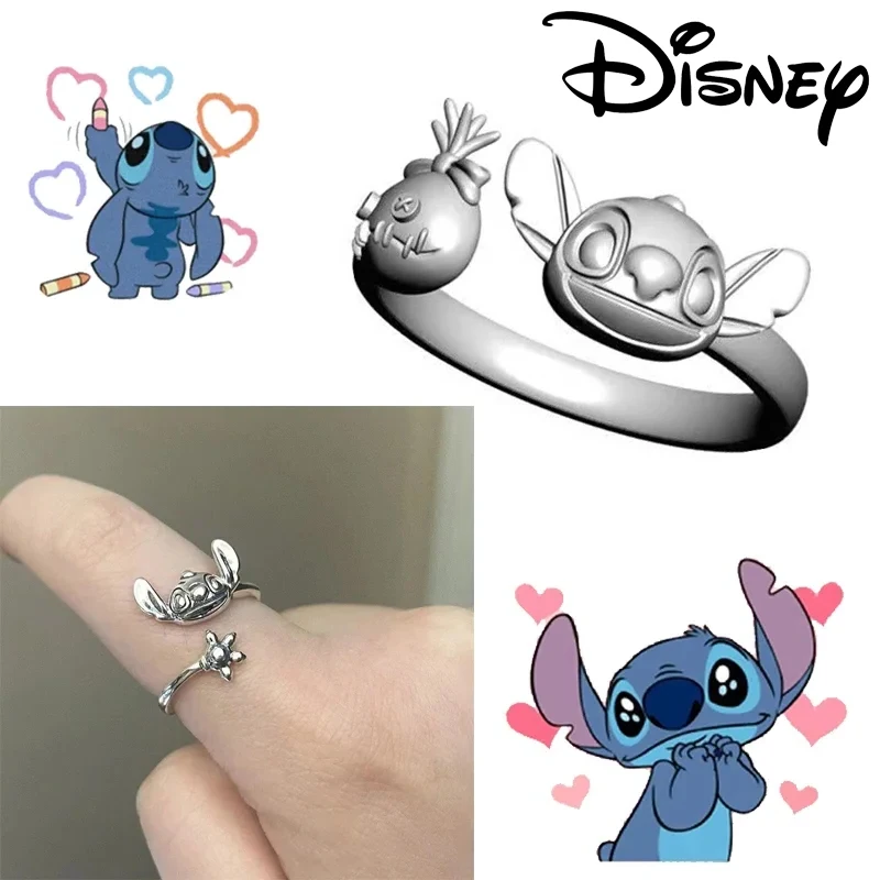 

Disney Anime Lilo & Stitch Ring 925 Silver Cartoon Stitch Mickey Adjustable Rings Kawaii Kids Toys Woman Jewelry Holiday Gifts