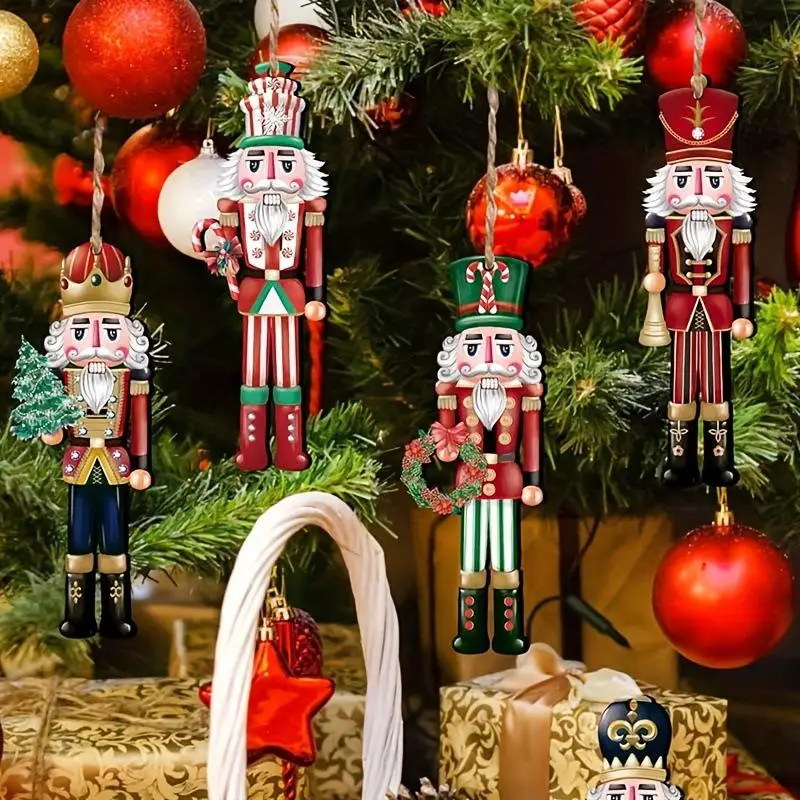 12PCS Nutcracker Wooden Decorative Set - New Year Christmas Gift, Party Decoration And Home Decor Xmas Tree Hanging Ornament