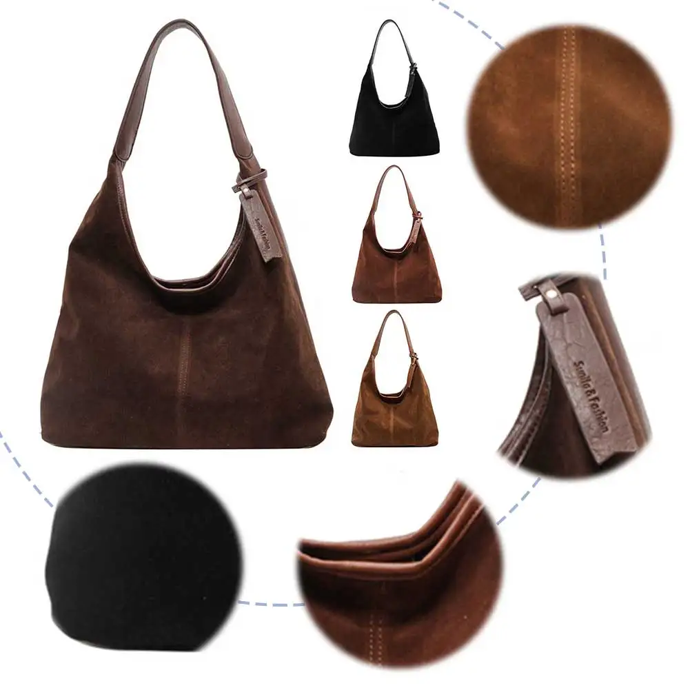 Women Suede Shoulder Bag Simple Tote Handbag Large Capacity Trendy Work Hobo Hasp Closure Vintage Hobo Bag Outdoor Travel Bag