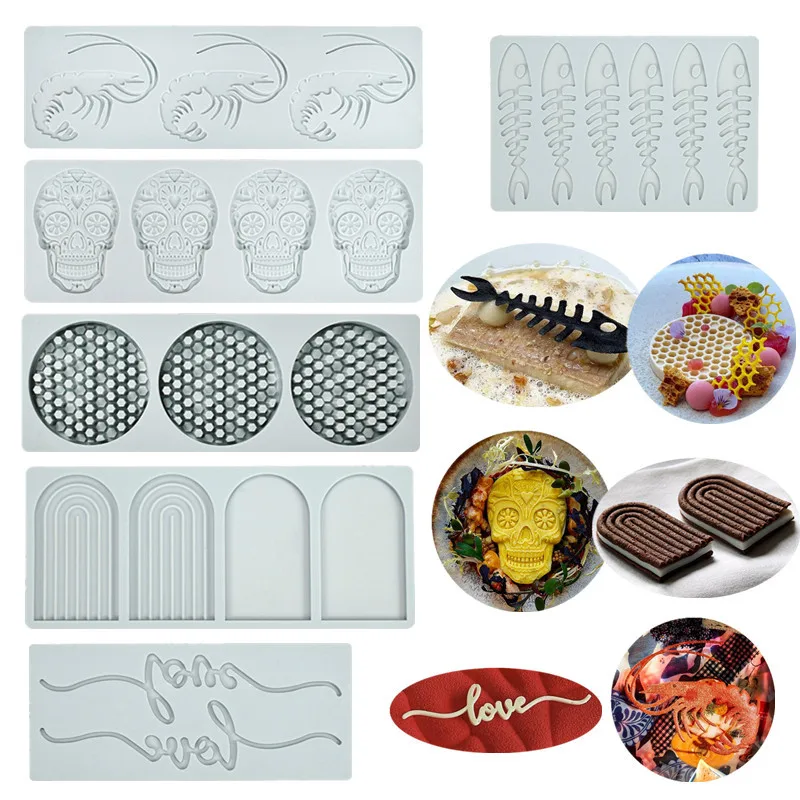 

Hollow Fishbone Skull Shape Sugar Craft Silicone Pad French Dessert Lace Mat Fondant Cake Mold Cupcake Decorating Silicone Mould