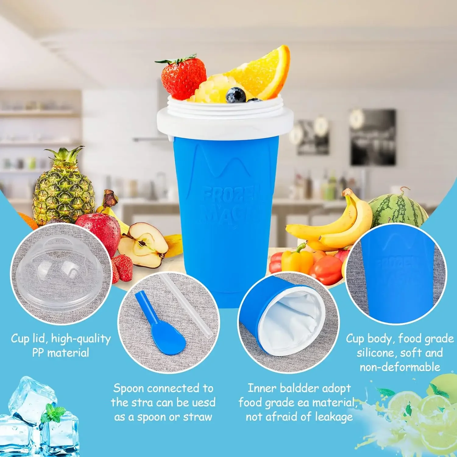 Smoothie Cup Homemade Smoothie Cup Quick-Frozen Ice Cream Milkshake Bottle Summer DIY Juice Iced Cup Freezed Portable Squeeze Slushie Cups