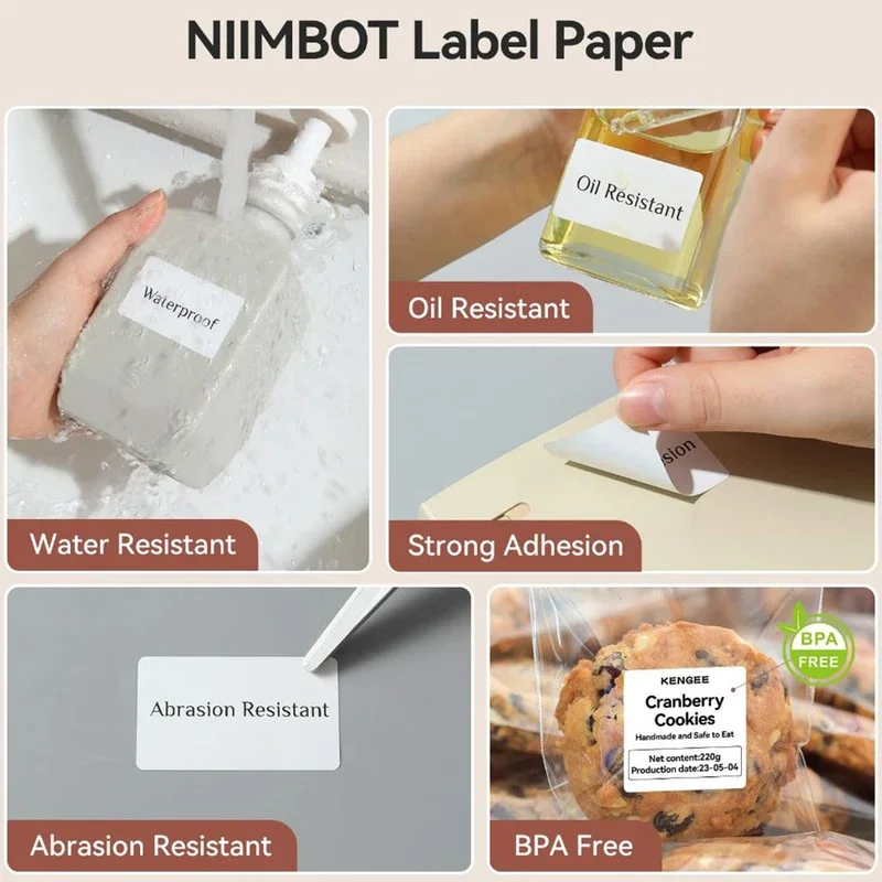 Niimbot B21 B1 B3S 편리한 라벨 프린터 흰색 스티커 인쇄 용지 1 롤 찢어짐 방지, 방수 및 내유성