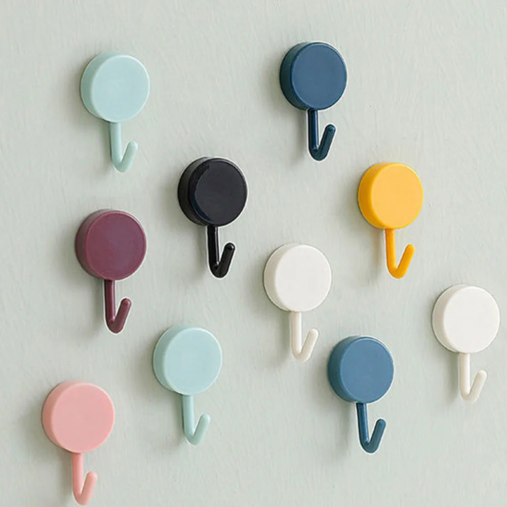 

10PCS Self Adhesive Wall Hook Strong Without Drilling Coat Bag Bathroom Door Kitchen Towel Hanger Hooks Home Storage Accessories