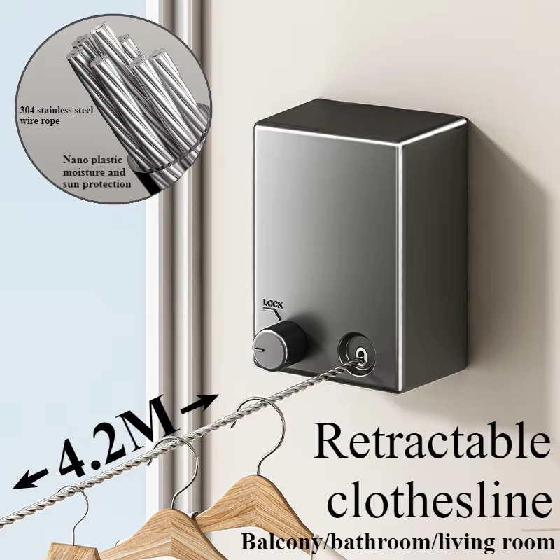 Retractable Clothesline Indoor and Outdoor Clothes Wall Hanger Drying Rack Balcony Bathroom Invisible Clothesline Wire Rope