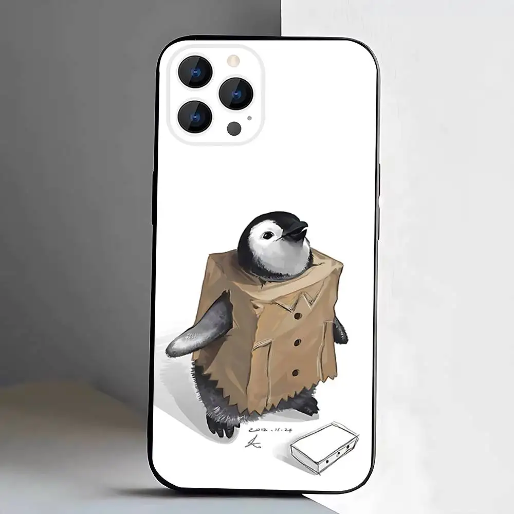 Adorable Penguin Kawaii Cartoon Black Soft Phone Case Cover