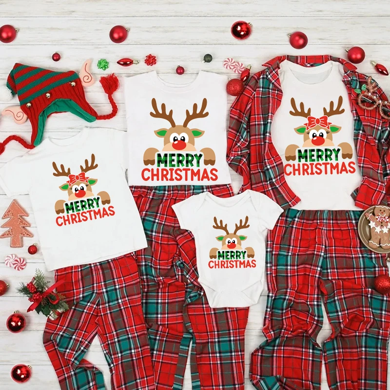 thumbnail image 4 of Nuevas camisetas familiares a juego con renos y Feliz Navidad, de algodón, para papá, mamá, niños, fiestas navideñas, trajes de Año Nuevo, 4 of 5