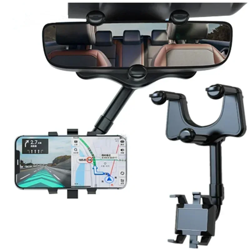 360° Car Rearview Mirror Phone Holder for Car Mount Phone and GPS Holder Support Rotating Adjustable Telescopic Phone Stand