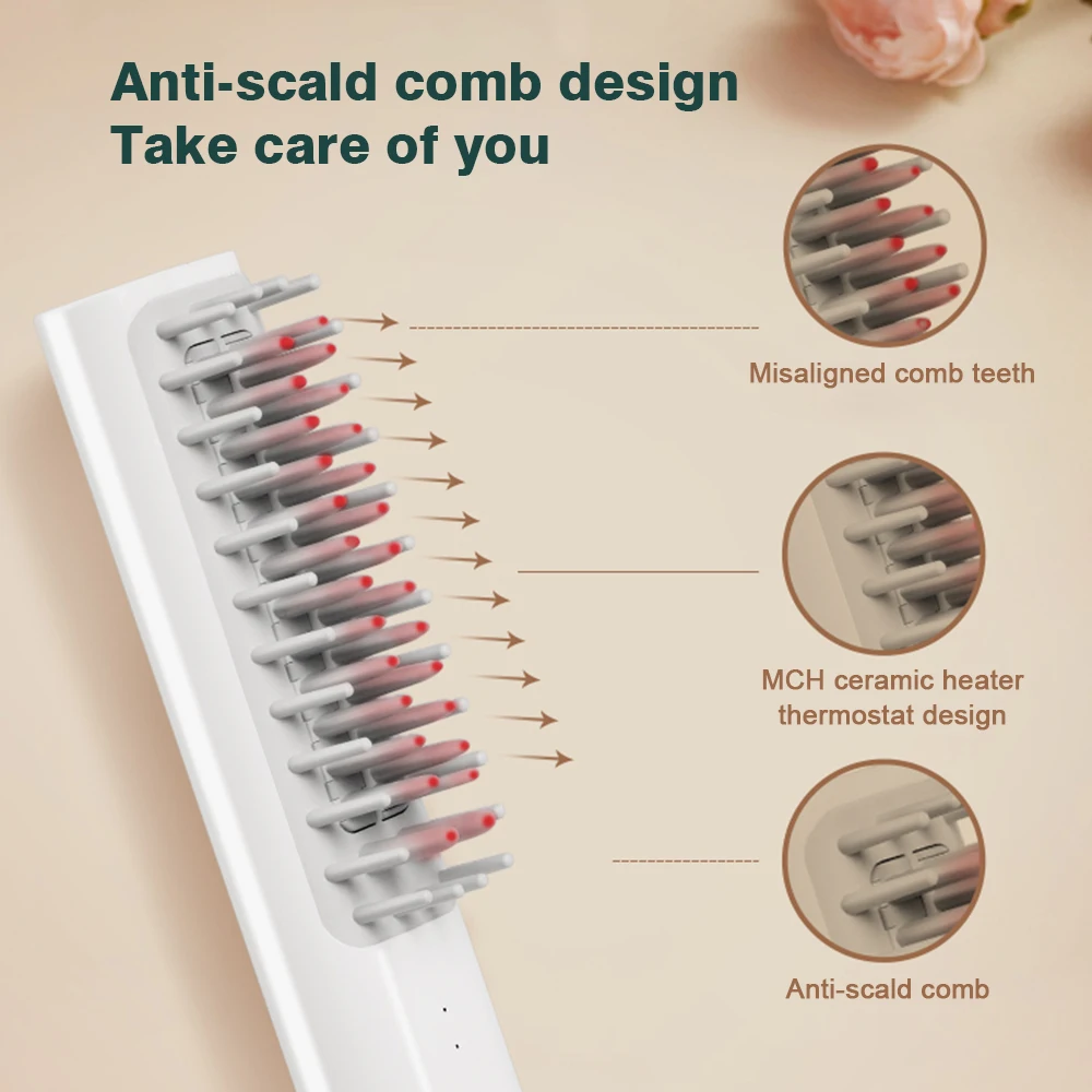 Portable Wireless Hair Heating Comb 2 In 1 USB Cordless Mini Hair Straightener and Curler Wavy-Hair Styling Salon Styling Tool