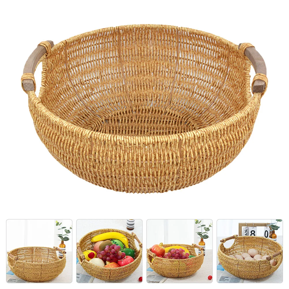 

Kitchen Organizing Plant Basket Baskets Egg for Small Woven Imitation Rattan Fruit Portable Vegetables Fresh Storage Bread Tray