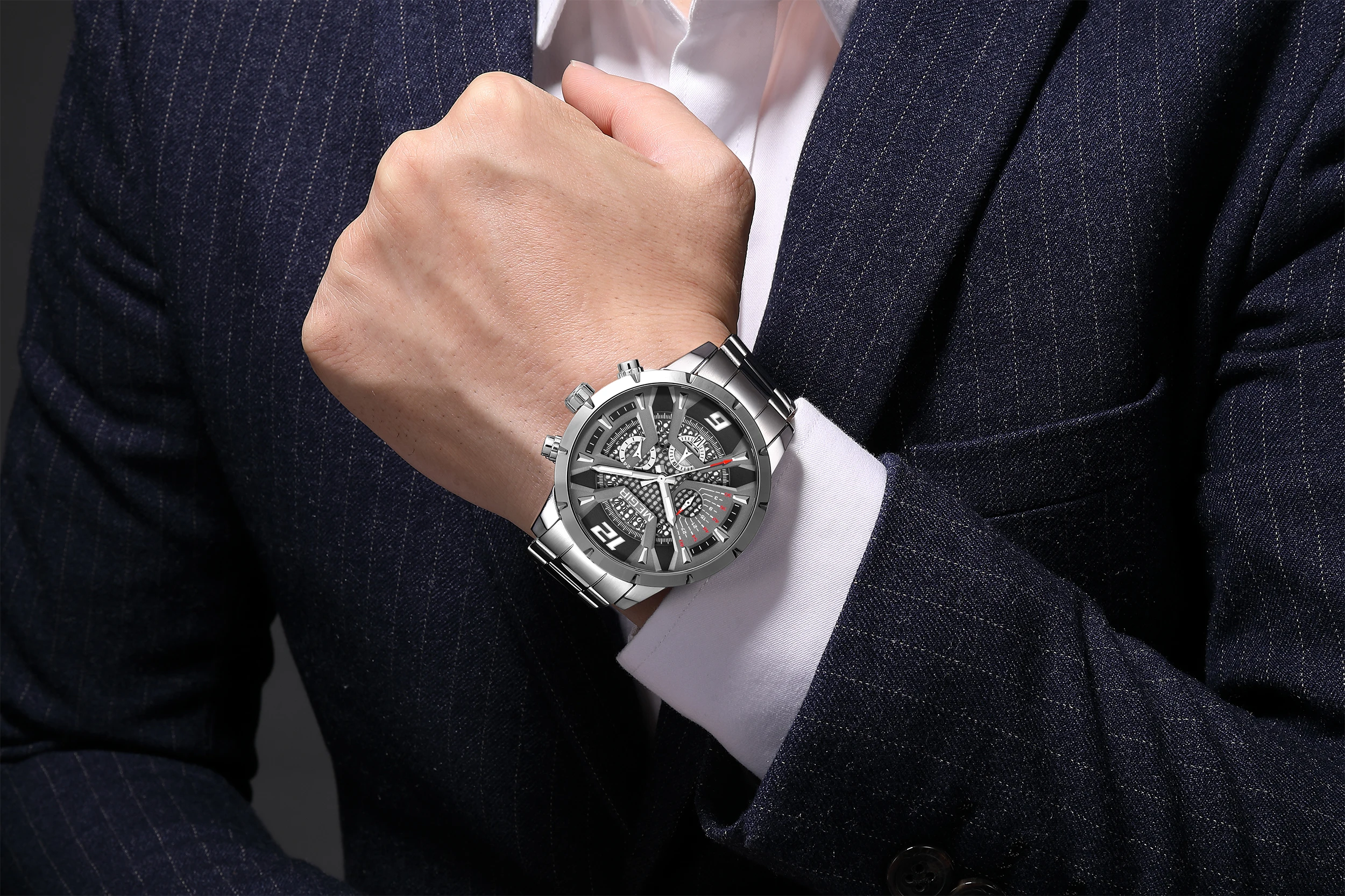 Stainless Steel for Men Luxury Business Casual Quartz Date Clock Chronograph Big Dial Wrist_voghion.com