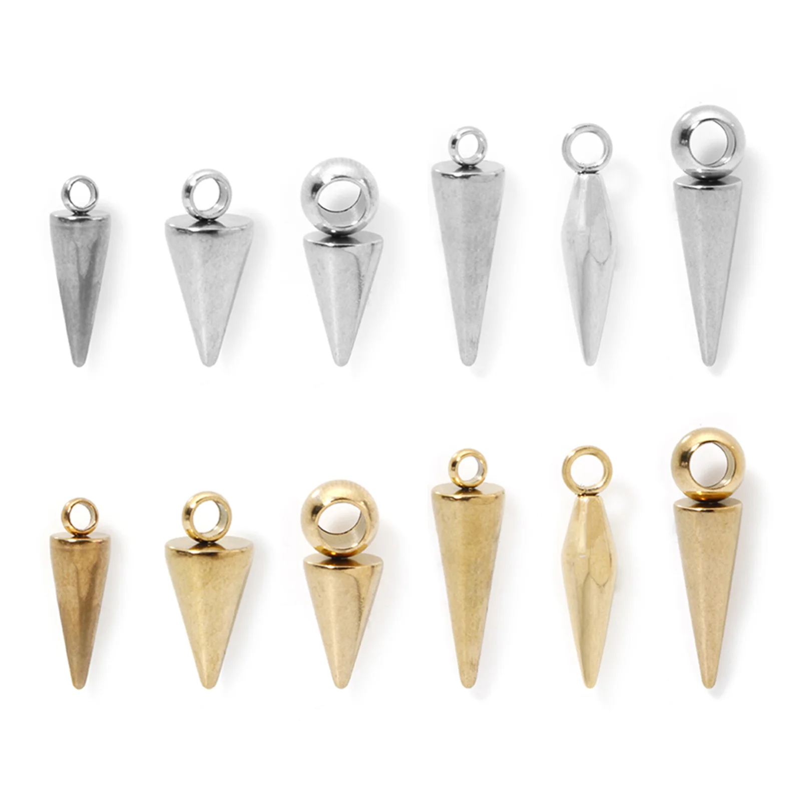 10 Stück 304 Edelstahl Kegel Charms Anhänger Retro Bullet Spike Perlen für Frauen Mann Creolen Ohrring Halskette Schmuckherstellung