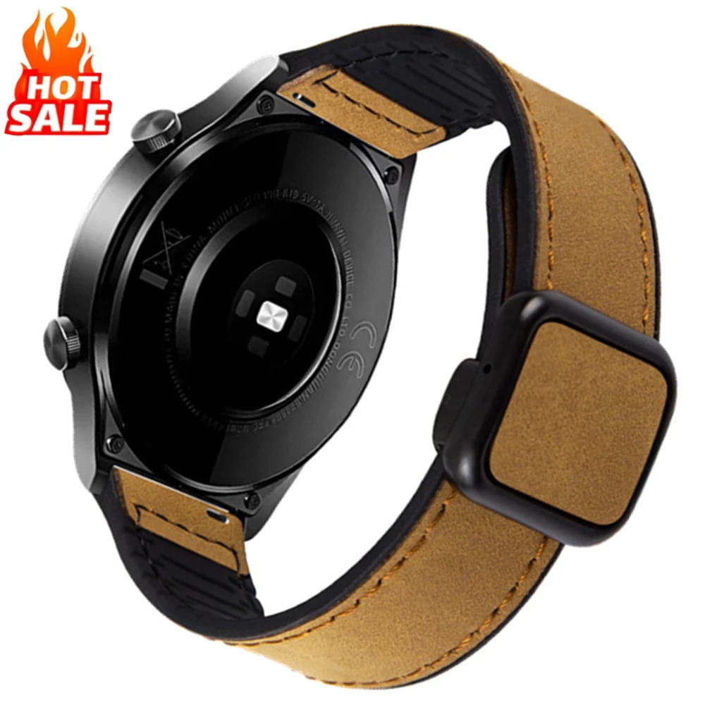 Universal Magnetic Leather Silicone Strap Bracelet, 20mm/22mm,
