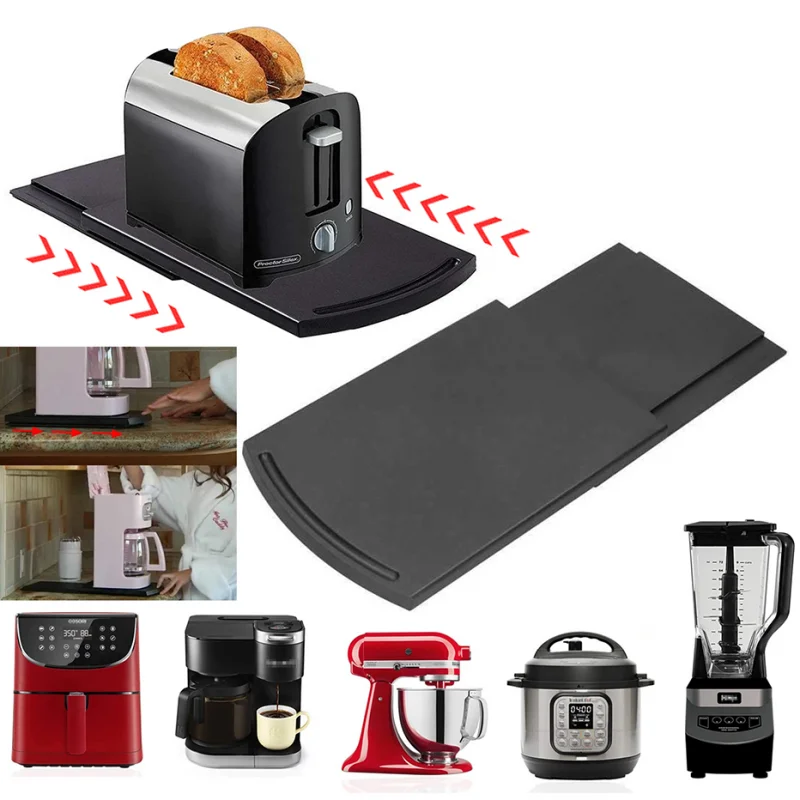Sliding Coffee Maker Tray Mat Abs Base Sliding Shelf Countertop Storage Rolling Tray Kitchen Countertop Storage Mat with Wheels 2