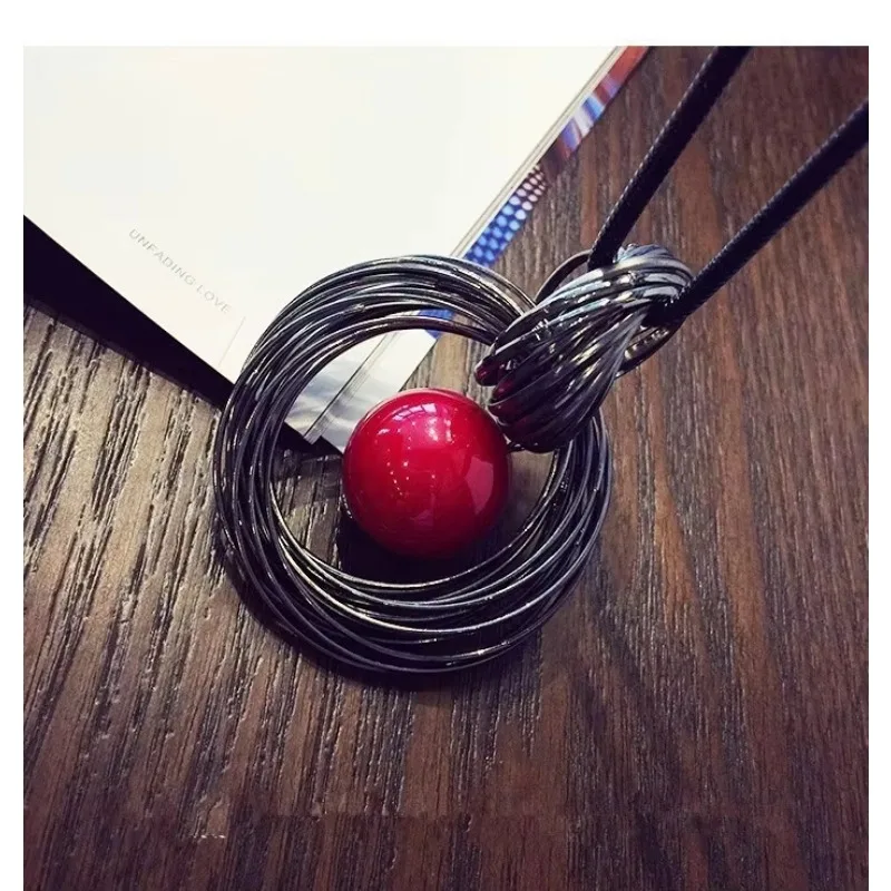 Red White Pearl Ball Pendant Long Necklaces New Circles Simulated Women Black Chain Maxi Necklace Fashion Jewelry Wholesale Gift