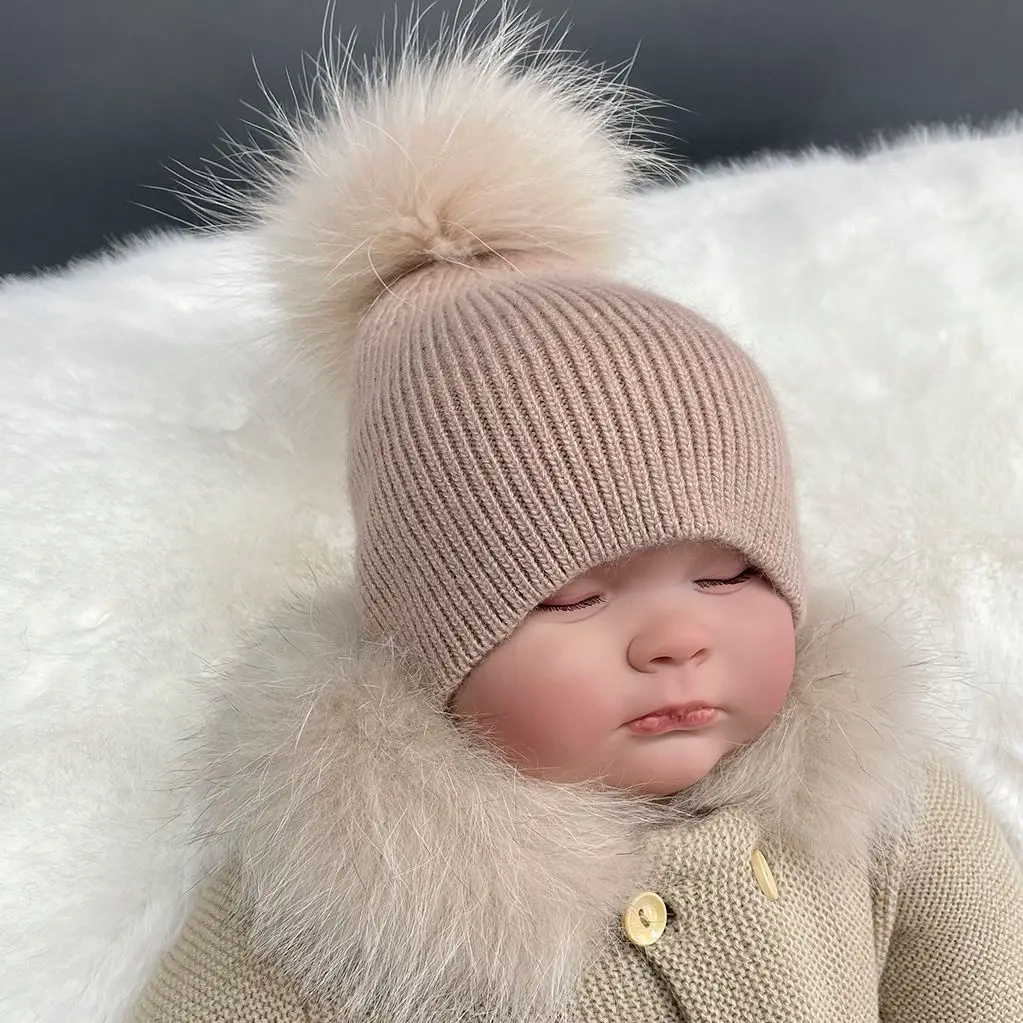 Hat Angora beanie with 2 removable fur pom pom Double Fur Pom, Angora Knit Beanie – Pretty Simple main image 2