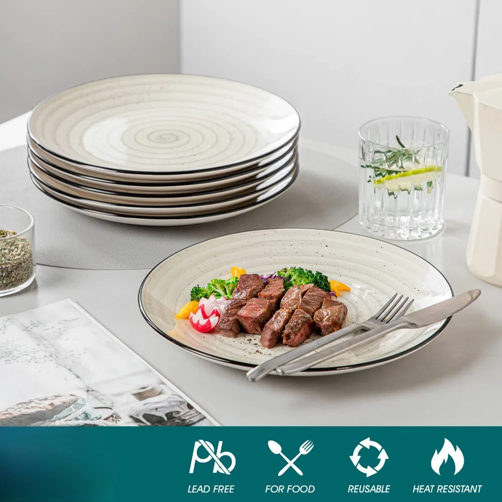 Dinner Plates Set of 6, 10.5 Inch Dish Set, Ceramic Plates, Microwave & Dishwasher Safe