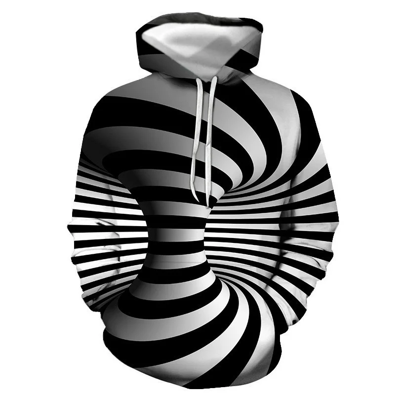 thumbnail image 1 of Sudadera con capucha visual anti-vértigo en blanco y negro para hombre, estampado 3D, patrón abstracto personalizado, ropa de calle, chaqueta informal de moda, 1 of 4