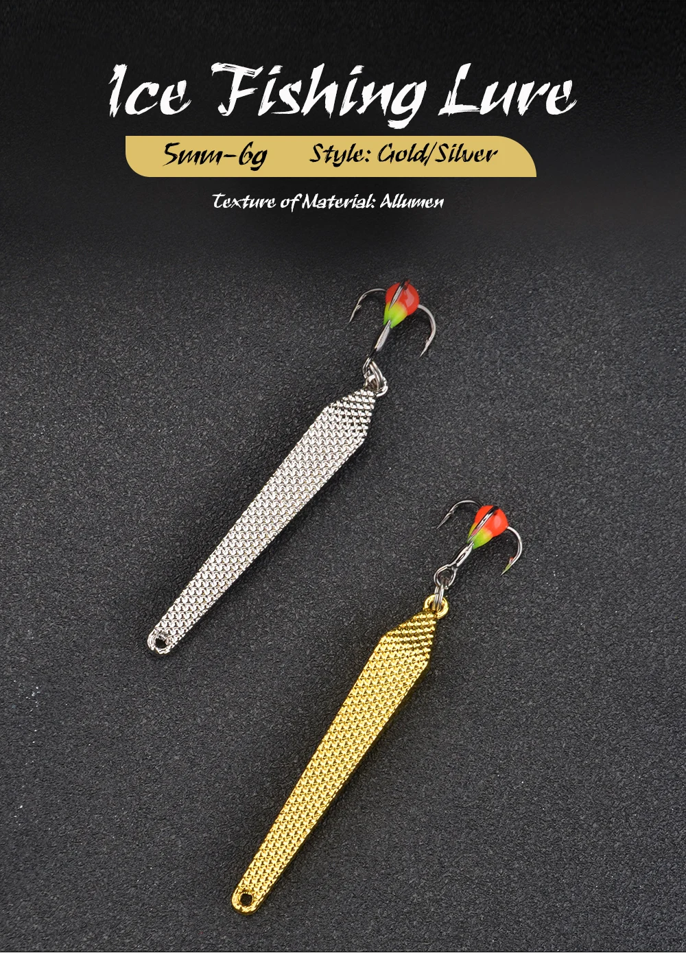 FTK Eisfischen-Köder Löffelköder 6g 55mm 1 Stück Silber Gold Metall-Angelköder Spinner-Köder Dreifachhaken 10 # Harte Köder für Barschangeln – Detail 1