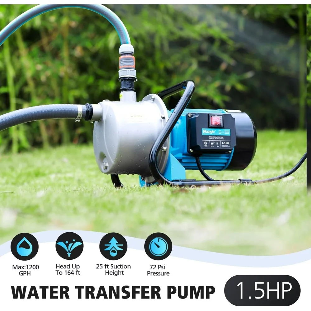 Portable 1.5HP Shallow Well Pump for Efficient Water Transfer, Garden Irrigation, and Lawn Fountain Boosting