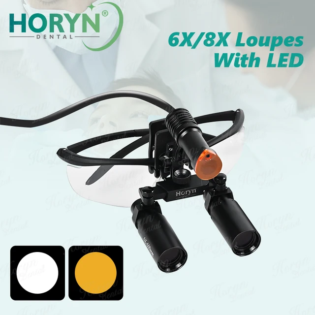 Dental Loupes 6X/8X Binnocular Dentist Magnifying Glass 5W LED Medical Magnifier Surgical Loupe 400-650mm Dental Glasses