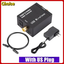 Digital to Analog Audio Converter with 3.5mm Jack, Optical Fiber, and Coaxial Inputs - RCA Output Decoder and Amplifier (With US Plug)
