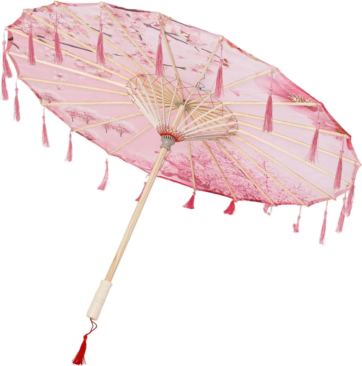 Classic Chinese Art Asian Style 33" Silk Parasol Umbrella with Tassels for Wedding Parties Photography Costumes Cosplay