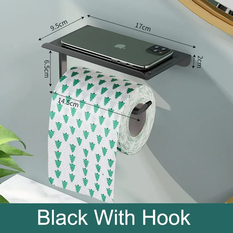 Aluminum Alloy Kitchen Holder Wall Hanging Toilet Paper Roll Holder Toilet Paper Shelf with Tray Bathroom Accessories