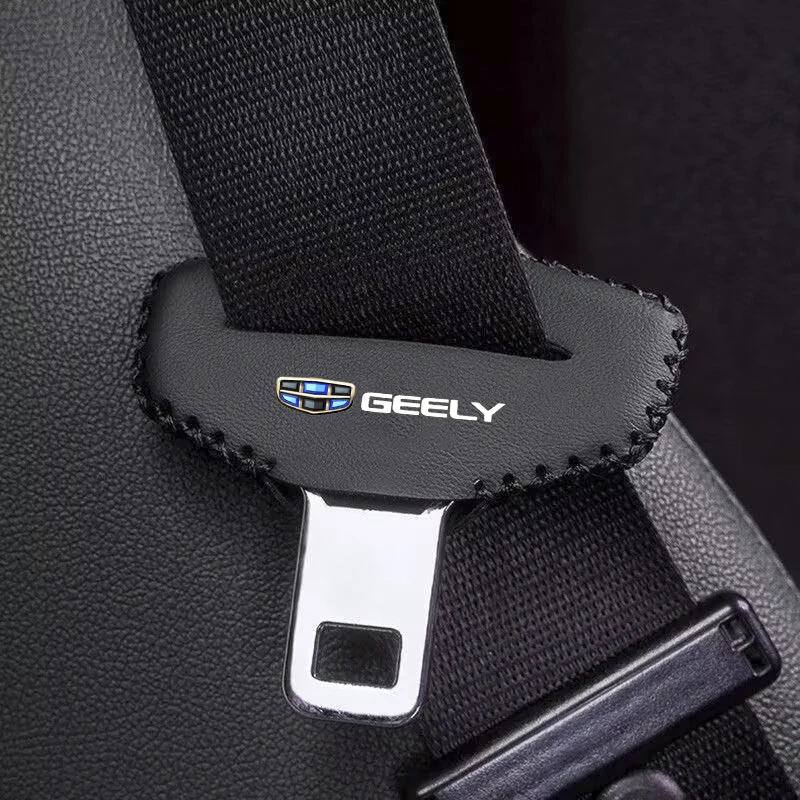2pcs Car Seat Belt Buckle Cover Leather Protector Anti-collision Case For Geely Coolray Atlas Boyue NL3 Emgrand X7 EX7 GT GC9