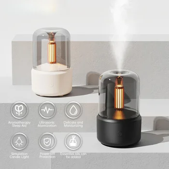 Candlelight Aroma Diffuser Portable 120ml Electric USB Air Humidifier Essential Oil Cool Mist Maker Fogger with LED Night Light 1