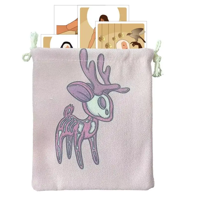

Tarot Card Bag Small Jewelry Pouch Deer Printed Soft Tarot Cards Fabric Bag Dice Bag Tarot Card Holder Drawstring