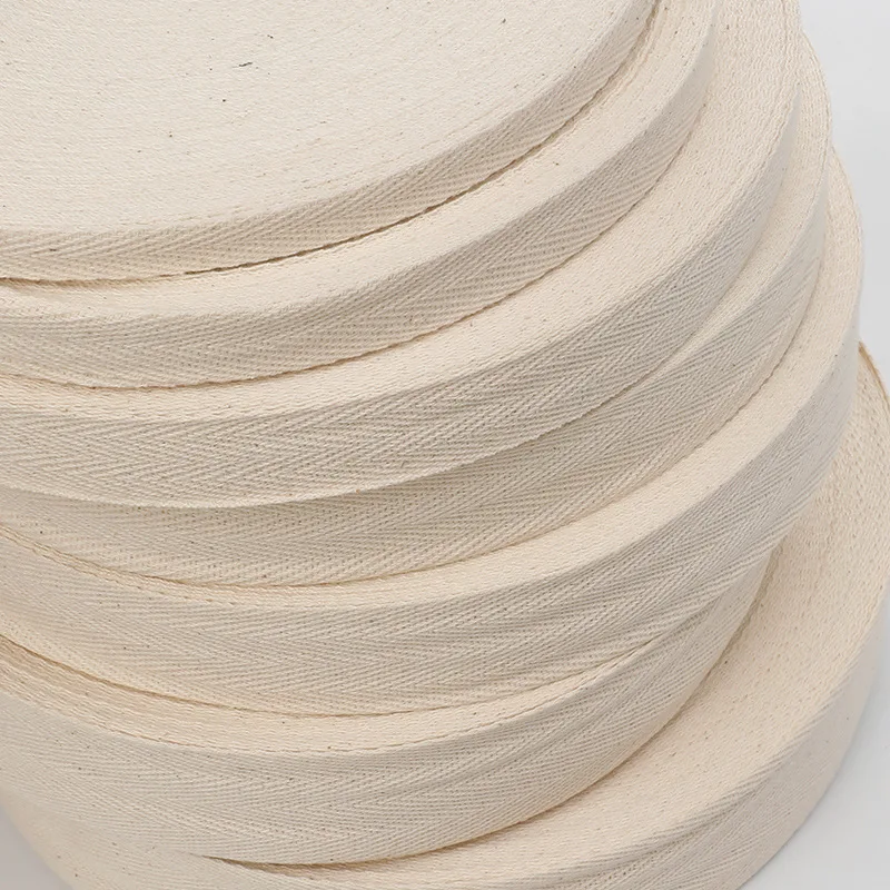 

10mm/15mm/20mm/25mm/30mm/40mm/50mm/60mm Beige Cotton Ribbons Webbing Herringbone Twill Tape for Bag Clothes Home Textile 50y