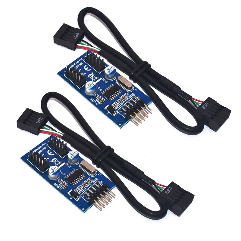 

2X Motherboard 9Pin USB Header To 2 Male Adapter Card USB2.0 9Pin To Dual 9Pin Connector Splitter