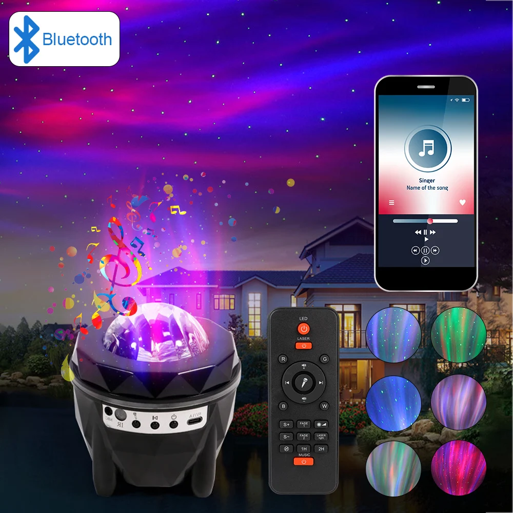

Remote Control Starry Sky Lamp Ocean Wave Night Light Bluetooth Speaker Music Sync Home Decor LED Star Galaxy Projector