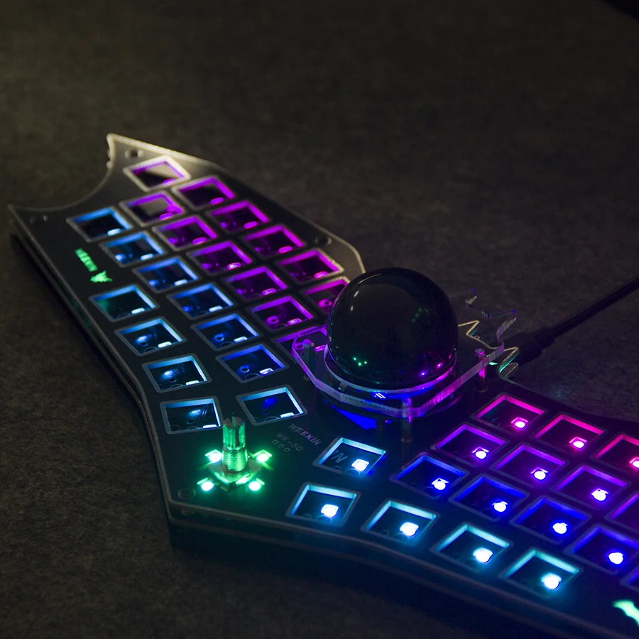 50キーバットデザイナーキーボード、トラックボールマウス、ノブ