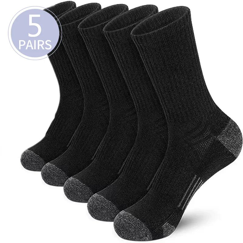 5 Pairs Men's Athletic Socks Sport Running Calf Socks Performance Cushioned Breathable Outdoor Crew for Men Women