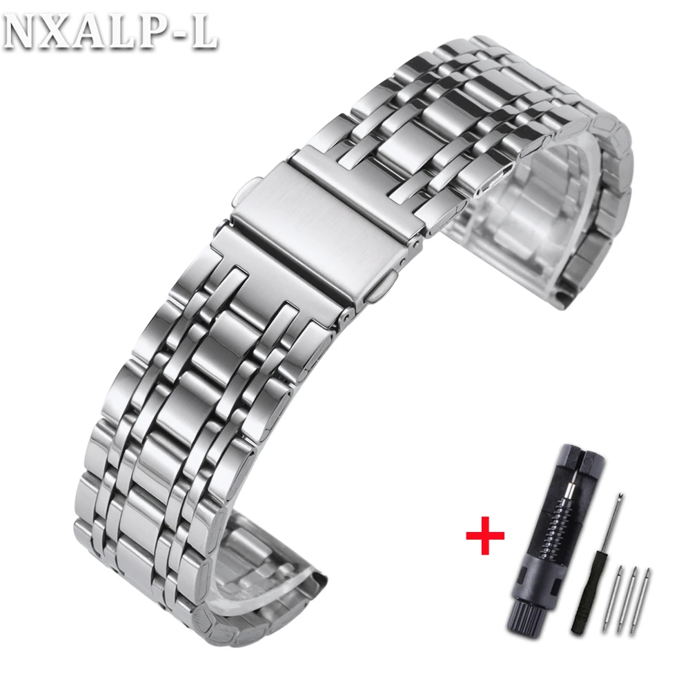 Polished Stainless Steel Universal Watch Strap Bracelet, 20mm/22mm