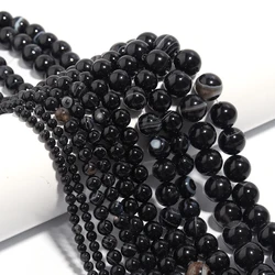 Natural Stone Round Tiger Eye Crystal Turquoise Beads for DIY Crafts and Ornament Making (Black Stripe Agate)