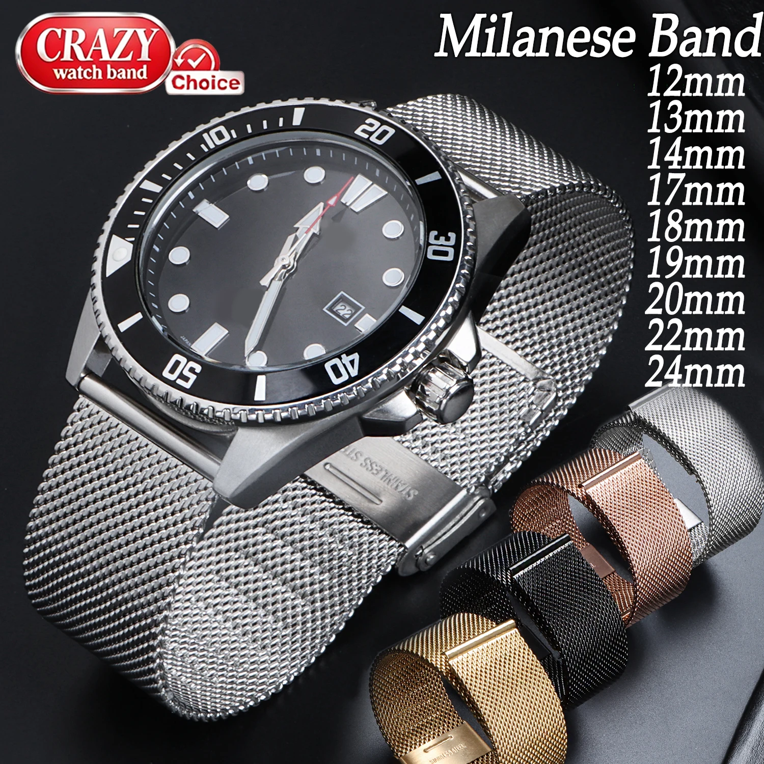 Sleek Milanese Stainless Steel Watch Band Strap - Universal Fit, Premium Metal Bracelet Belt