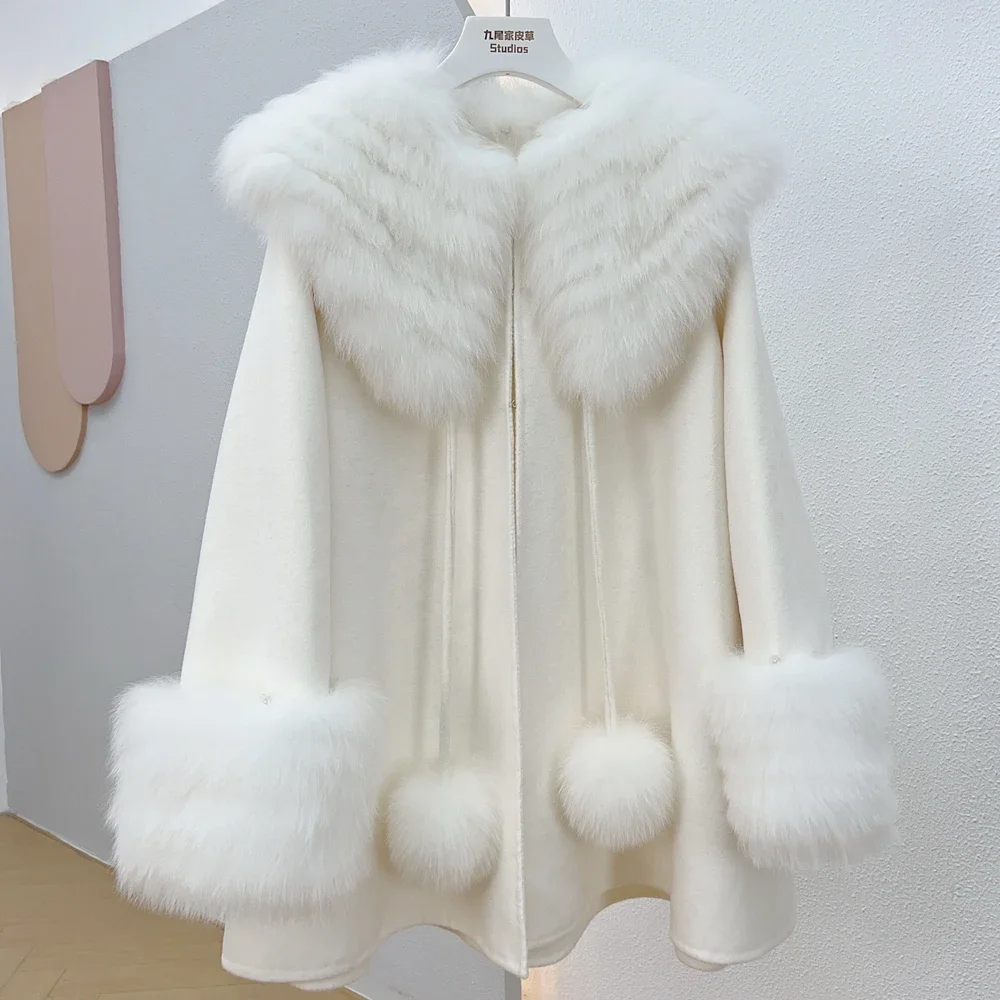 

2024 Ladies Cute lovely Real fox fur woolen cape fur coats wholesale AS222。