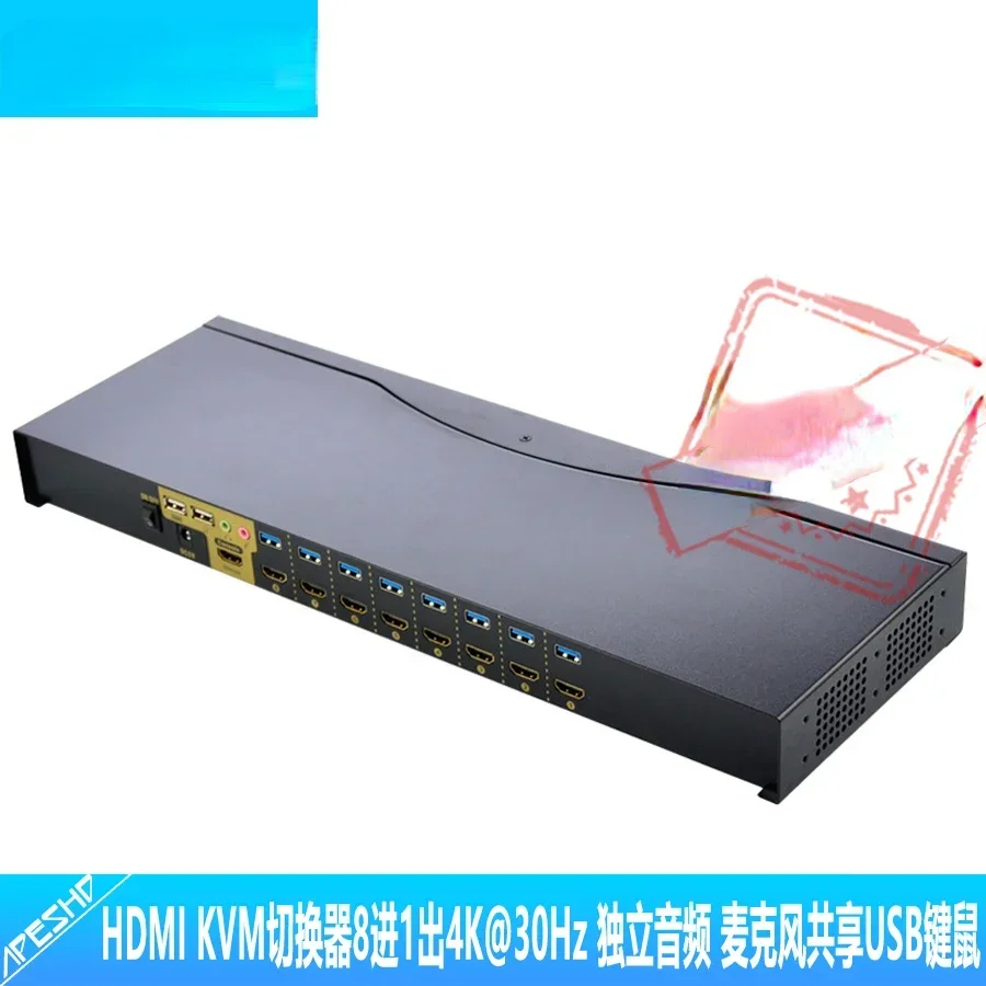 Kvm Switch 8-In 1-Out Usb Key Mouse 4K @ 30Hz Microfono Audio Indipendente 8-Way Hdmi Shared Switch Strumenti