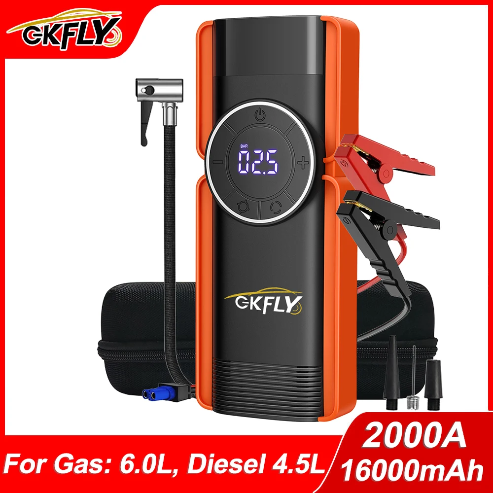 GKFLY Jump Starter 4 in 1 Pump Air Compressor 2000A Power Bank 12V Digital Tire Inflator 150PSI Emergency Battery Booster car jump starter jump starter