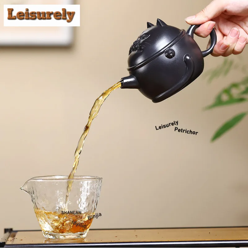280ml Boutique Yixing Purple Clay Teapots Handmade Large Caliber Cat Pot Raw Ore Stone Yellow Mud Kettle Zisha Tea Set Teaware