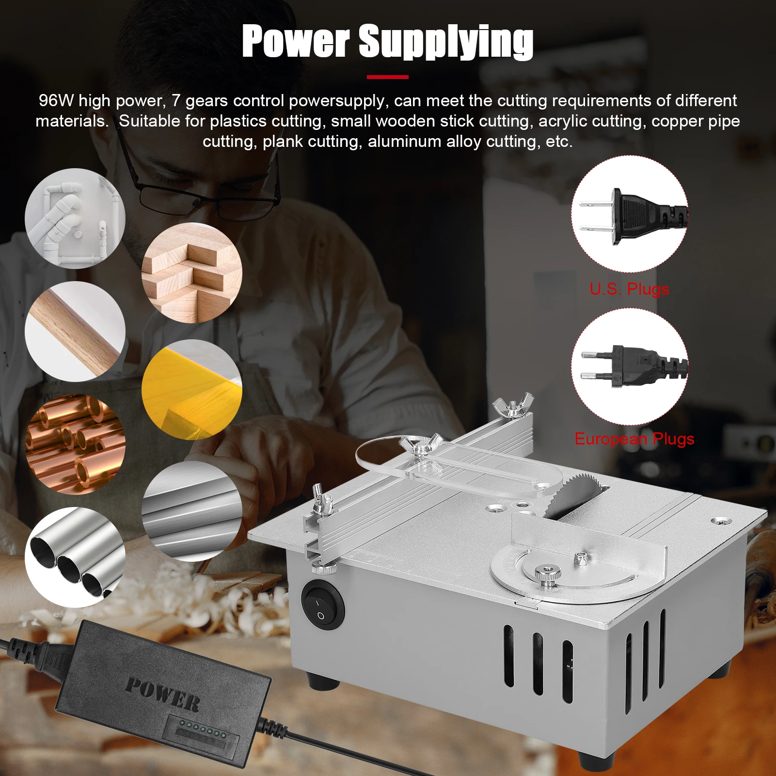 96W Table Saw Multifunctional Electric Desktop Saws 7 Gears Adjustable Woodworking Bench Saw Small Household DIY Cutting Machine 3