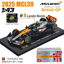 Bburago 1:43 F1 McLaren British GP Alloy Car Die - Cast Model Toy with Acrylic Display Box (1 - 43 2025 MCL39 - 4BGP)