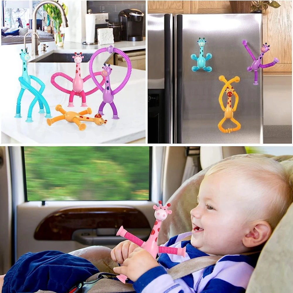 4PCS Telescopic Suction Cup Giraffe Toy Pop Tubes Fidget Toys Shape Changing Tubes Sensory Toys Funny Gift Kids Boys Girls fidget toys