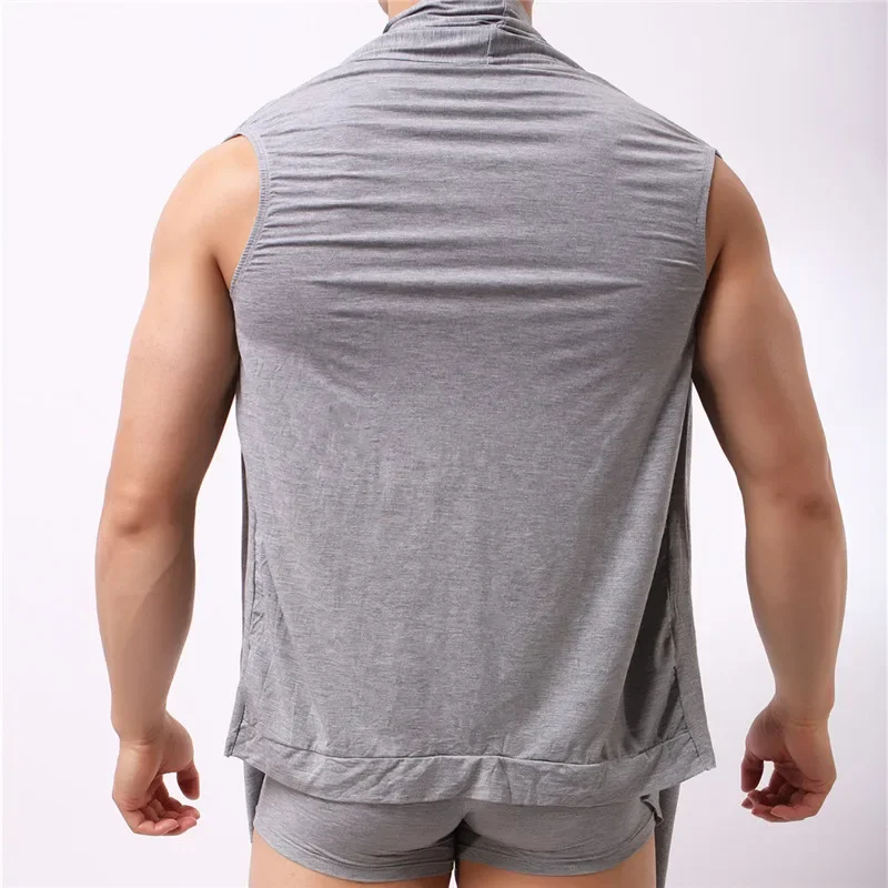 Sexy Men Clothes Set Wrestling Singlets Undershirts Soft Modal Sleeveless Tops Vest Boxer Shorts Underwear Pajamas Suit Homewear