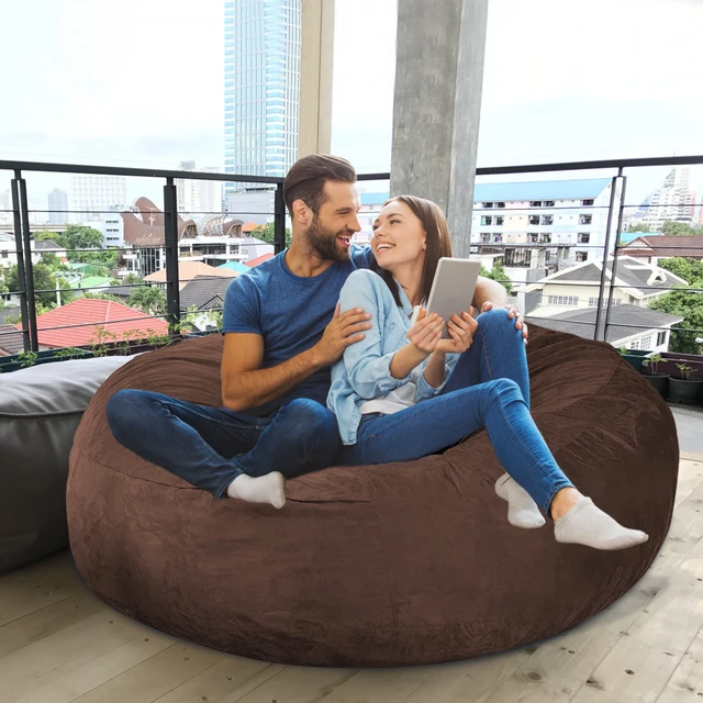 Bean Bag Chair Cover Giant Bean Bag Chairs for Adults 7ft Big Bean Bag Cover Comfy Large Bean Bag Bed (No Filler,Cover Only) Fluffy Lazy Sofa Dark