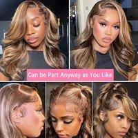 Perruque Lace Frontal Wig Body Wave naturelle, cheveux humains, blond miel, 36 pouces, 13x6 Hd, sans colle, vietnamien, blond 4